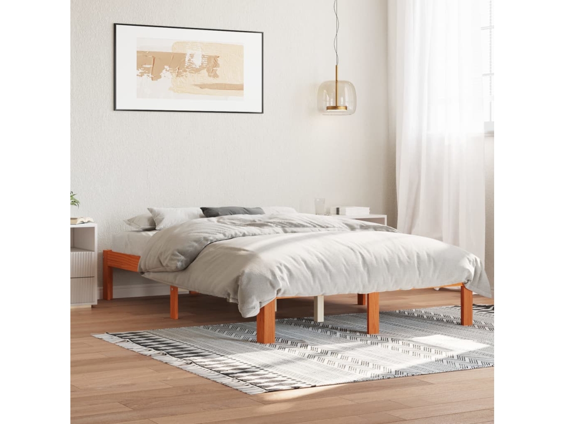 Cama Sem Colchão 140x200 Cm Madeira Pinho Maciça Castanho-mel