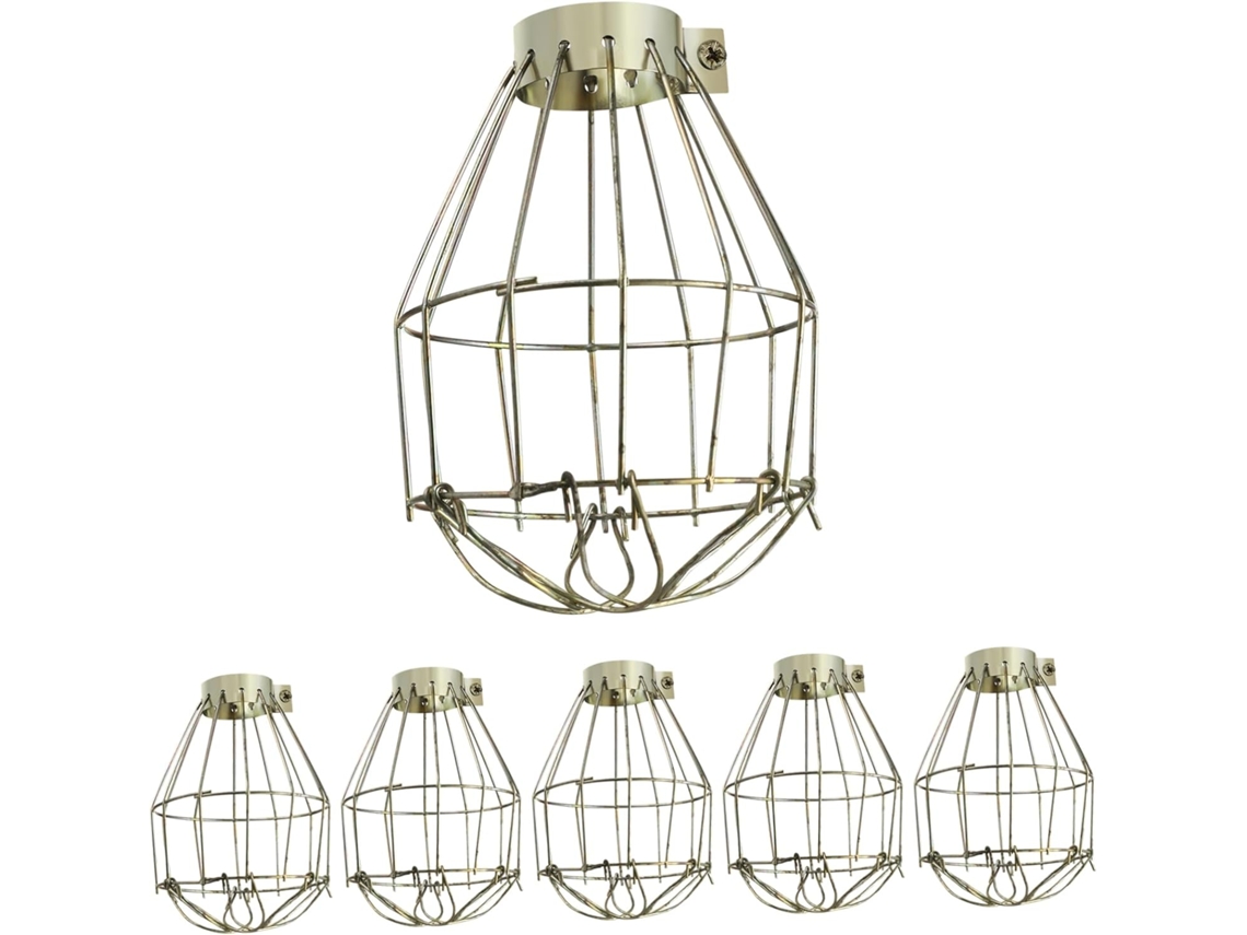 Conjunto de 6 Gaiolas de Luz Vintage em Metal Latão, Protetores de Lâmpadas Industriais para Pendurar. SFUSHOS