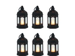 Conjunto 6 Lanternas Led Retro - Decoração Ramadan - Luz Vela Eletrónica - Candeeiro Mesa - Luz Quente - Pp - Preto