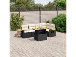 Vidaxl 6 Pcs Conjunto Sofás De Jardim C/ Almofadões Vime Pe Preto