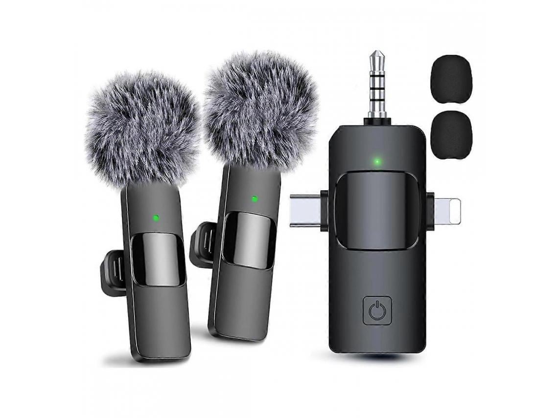 Microfones De Lapela Sem Fio 3 Em 1 Para Iphone, Android, Câmera, Microfone Usb C, Mini Aquaforge