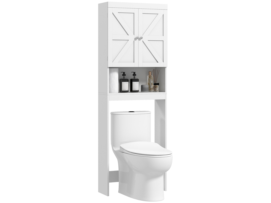 Armário de Armazenamento BTFORUS, sobre vaso sanitário, 2 portas, prateleira, 58,5x23x170cm, branco