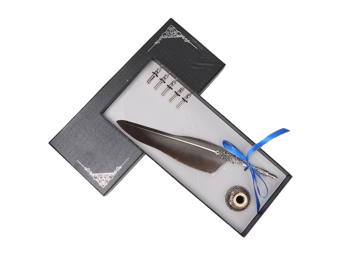 Defina Pluma Pluma De Ave Vintage Europea Pluma De Dip Con Caja De Regalo Negro Y Blanco