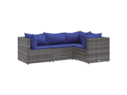 Maison Exclusive - 4 Pcs Conjunto Lounge De Jardim C/ Almofadões Vime Pe Cinzento