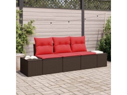 Vidaxl Conjunto De Sofá De Jardim 3 Unid. Marrom E Vermelho Vime Pe