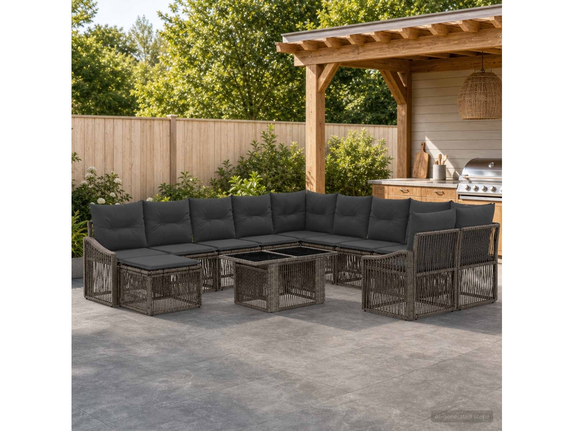 Vidaxl Conjunto De Sofá De Jardim 12 Unid. Cinza E Cinza Escuro