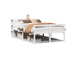 Cama com Estante Pinho Maciço Branco MAISON EXCLUSIVE (160x200 cm)