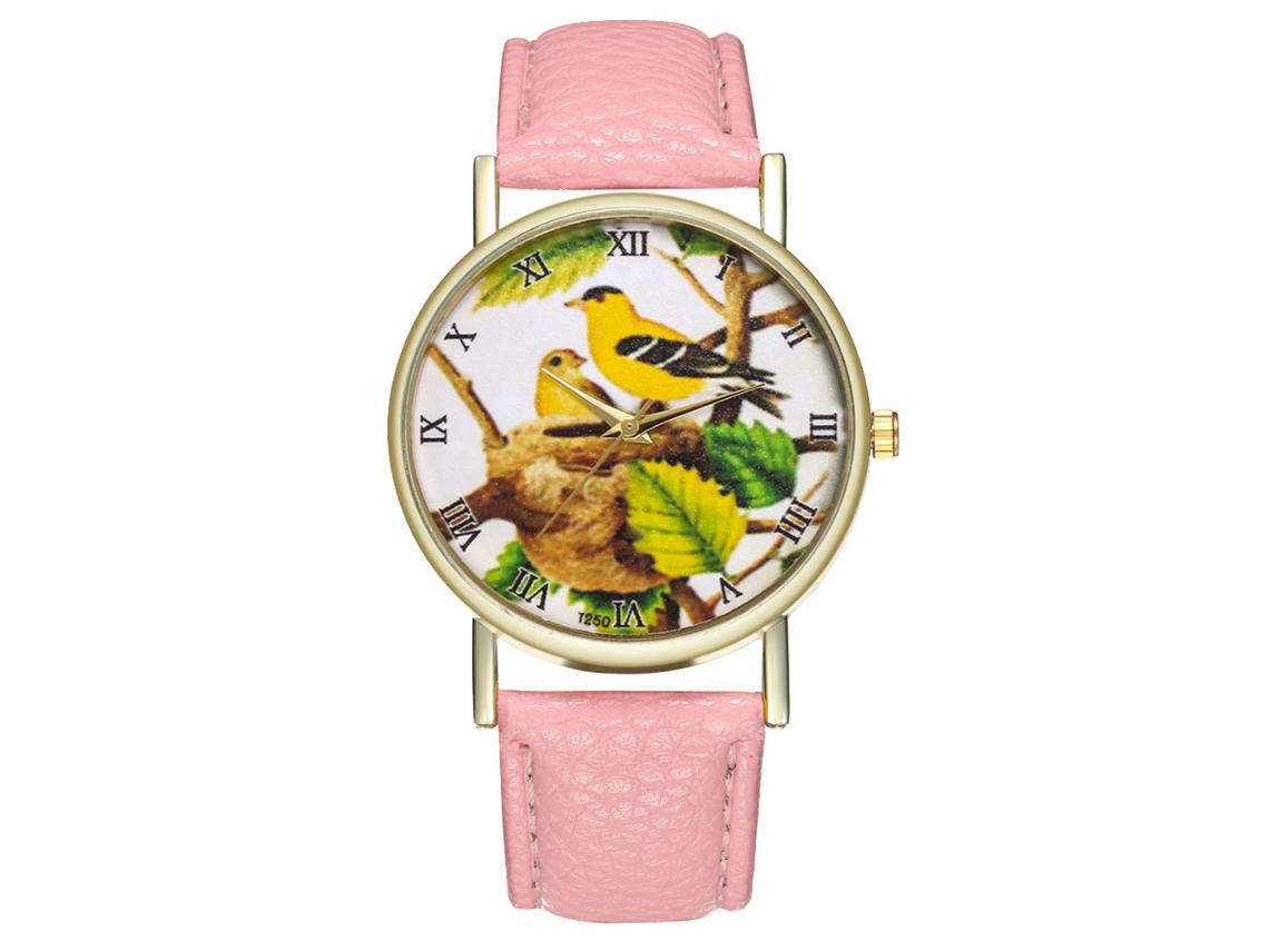 Relógio de Pulso de Casal com Pulseira Pu Estilo Moderno e Movimento de Quartzo Rosa