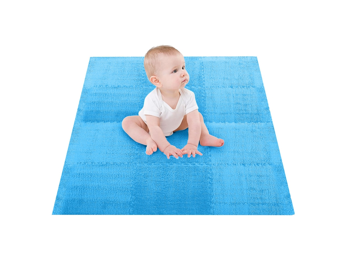 Primerox 10pcs Pisos de Alfombra Peluda Mosaico de Espuma Anti derrapante Intercaláveis Azul Marinho
