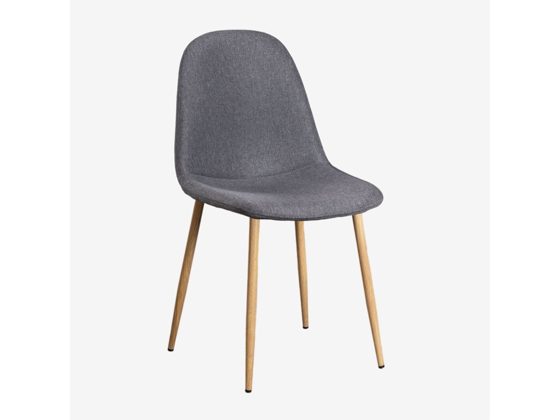 Sklum Pack De 4 Cadeiras De Jantar Glamm Poliéster     Madeira Natural                  Linho Gris Antracita                               Linho