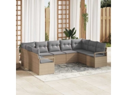 Vidaxl Conjunto de Sofás com Almofada 9 Pcs Bege Vime Pe