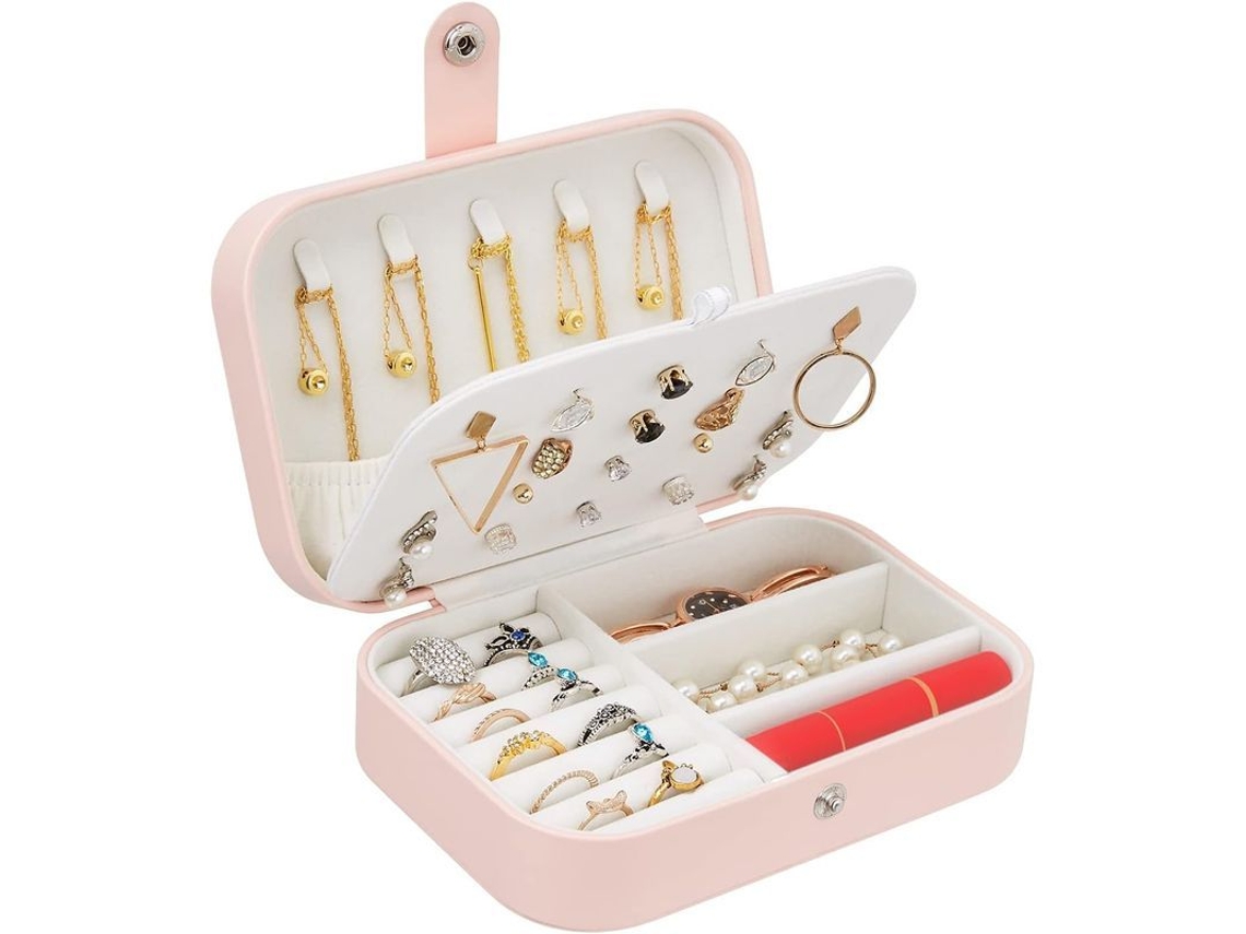 Caja De Joias Portátil Pequeña Para Viagens Com Organização De Anéis, Colares E Pulseiras