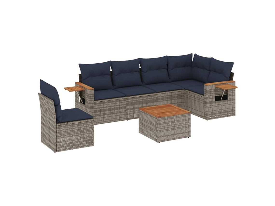 Conjunto de 7 Sofás para Jardim com Almofadões Vime Pe Cinzento MAISON EXCLUSIVE (7 pcs)