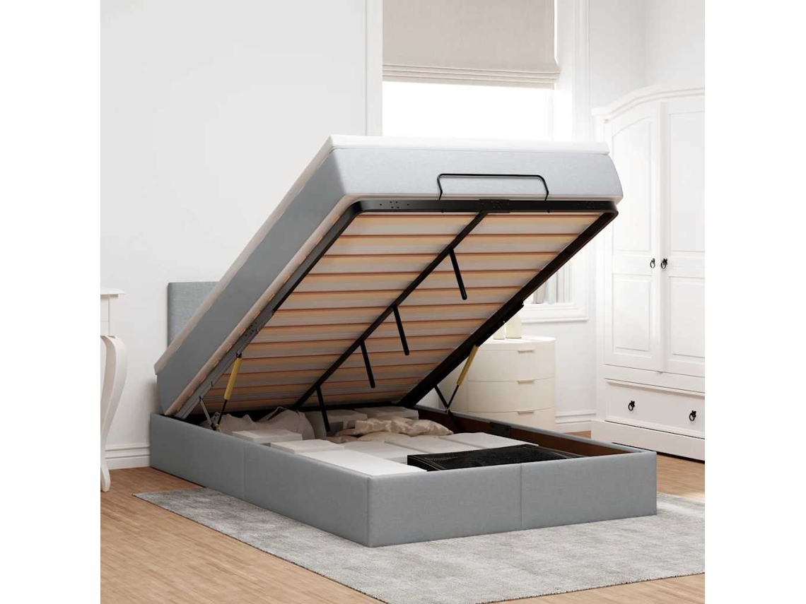 Vidaxl Cama Otomana com Colchão 120x200 Cm Tecido Cinzento Claro