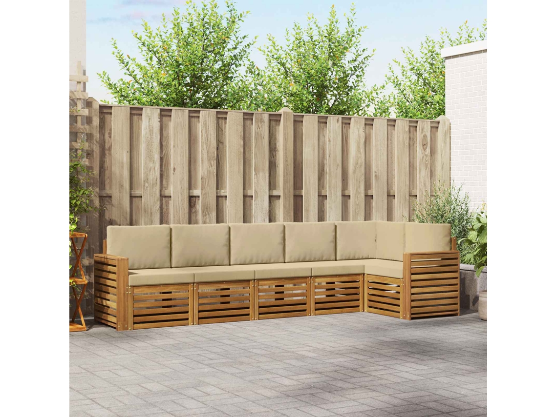 Vidaxl Conjunto De Sofá Sectional Com Almofada 6 Pcs Natural E Bege