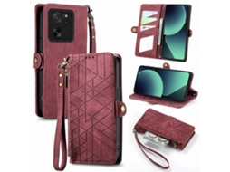 Capa De Celular Geométrica Com Zíper E Fivela Lateral Em Couro Para Xiaomi Redmi Note 13 Pro+