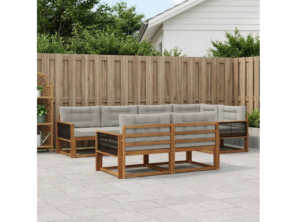 Vidaxl Conjunto De Sofás Para Exterior 8 Unid. Natural E Cinza Claro