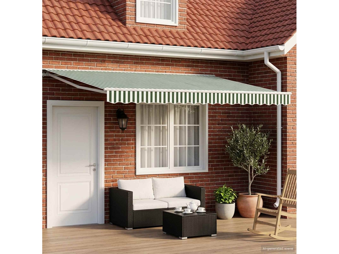 Vidaxl Toldo Retrátil Elétrico Verde E Branco 4 × 3,5 M