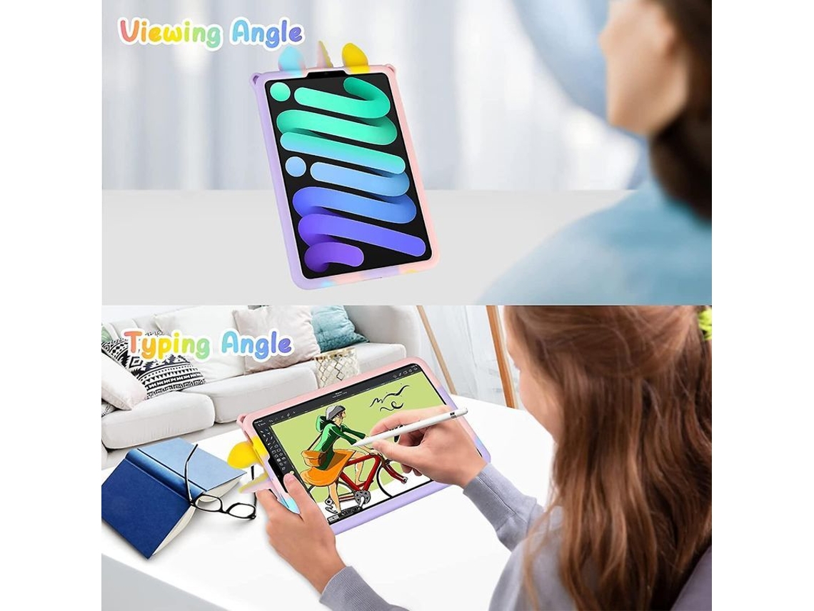 CAPA anti impacto YURU para iPad Mini 6 2021 com unicórnio, arco-íris e suporte, ideal para crianças e adultos