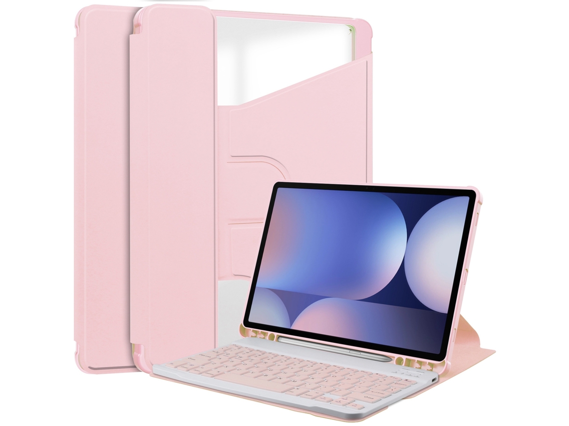 Elysve Capa Com Teclado Bluetooth 360° Para Samsung Tab S10 + Tpu, Rosa