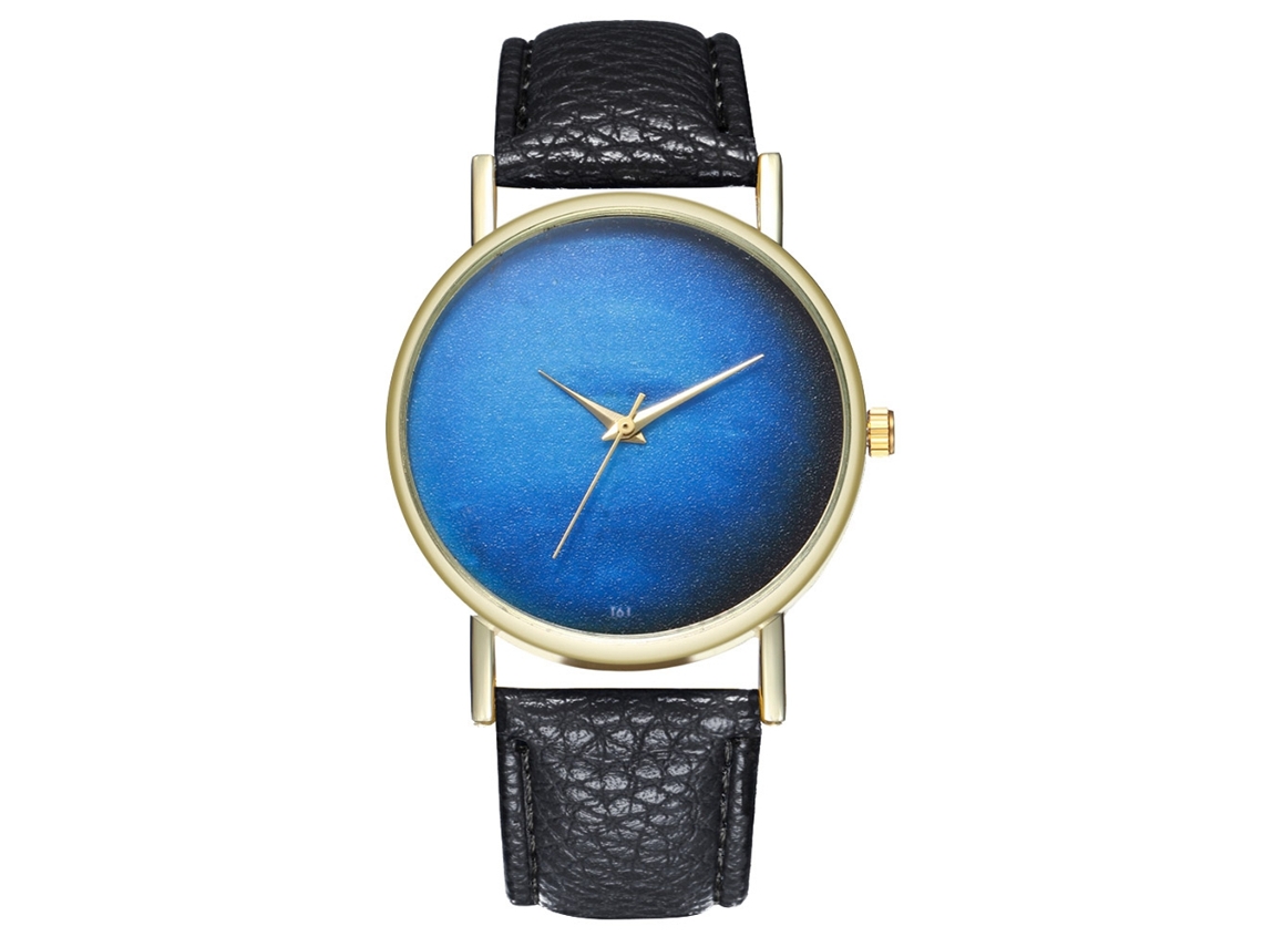 Relógio feminino Zhoulianfa, modelo simples, redondo, preto, analógico, de quartzo, com pulseira de PU.