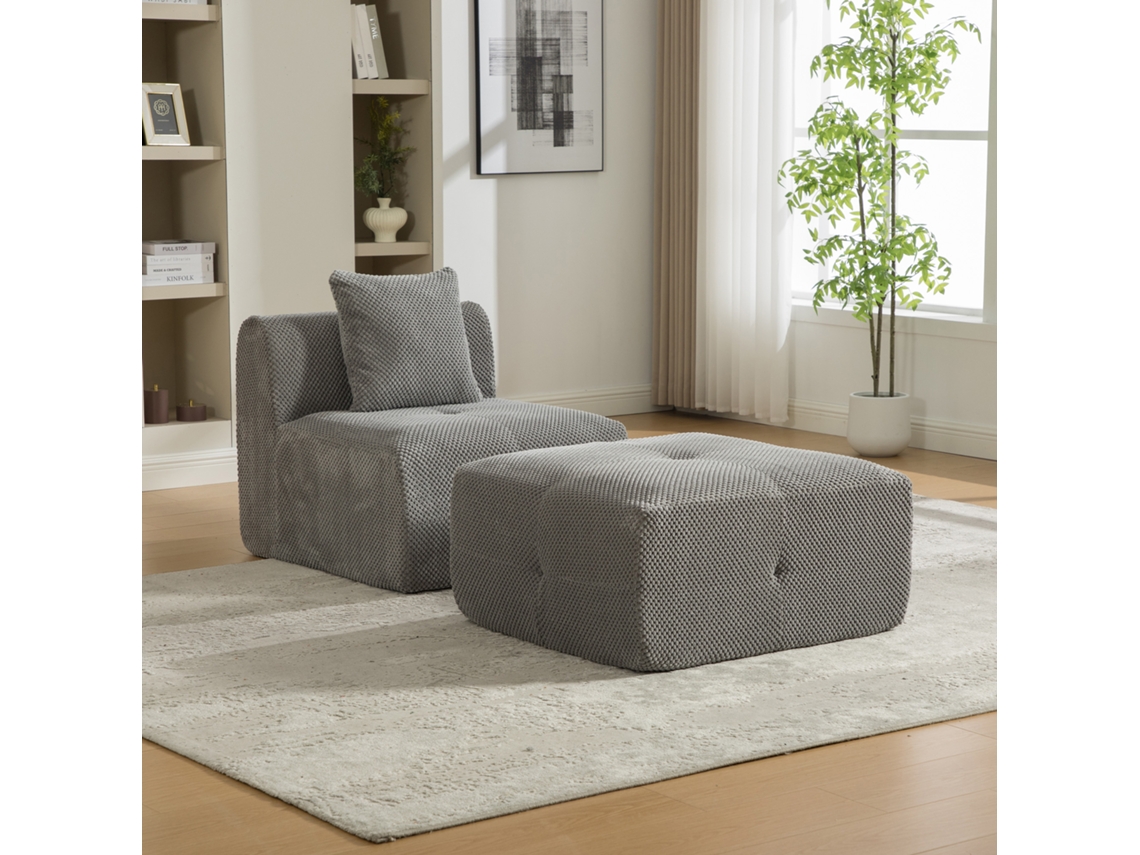 Sofá Modular Comprimido Em Chenille, Espuma De Alta Elasticidade 30d, Fácil De Mover, Base Antiderrapante, Ideal Para Sala, Cinzento