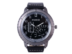 Reloj De Pulsera Para Hombre De Cuarzo Con Correa De Cuero Pu Zhoulianfa Negro