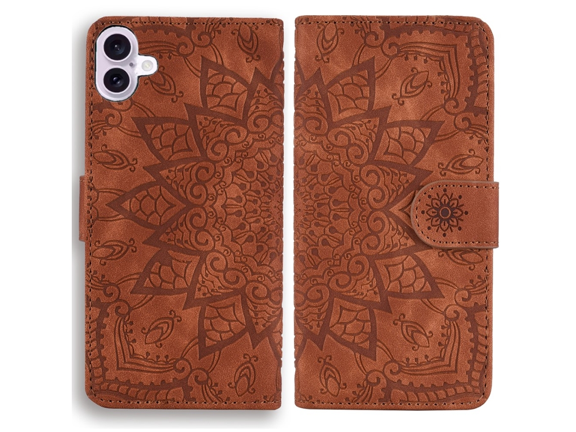 Capa Em Couro Pu, Para Iphone 16 Plus - Cor Castanho