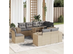 Vidaxl 9 Pcs Conjunto De Sofás P/ Jardim Com Almofadões Vime Pe Bege