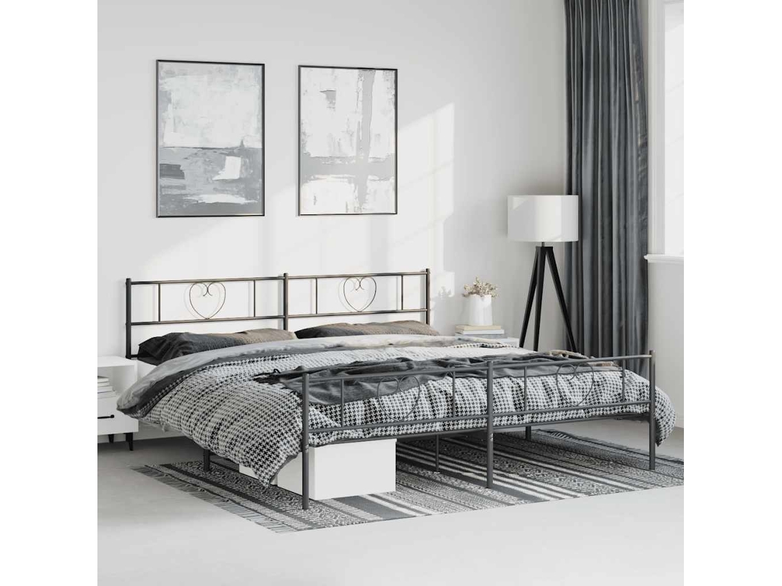 Vidaxl Estrutura De Cama Com Cabeceira E Pés 183x213 Cm Metal Preto