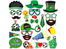 Máscaras Fotografia Copa do Mundo 25 Peças Cartões Palitos Cola Adesiva Acessórios Decoração Festa Tema Futebol para Fotos, Ergonômico, Uso STELASPLEN