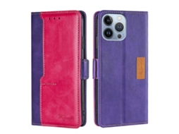 Capa De Couro Com Fivela Lateral E Cor Contrastante Para Iphone 14 Pro