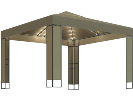 Gazebo c/ toldo duplo e luzes 3x3x2,7m 180 g/m² cinza-acast.