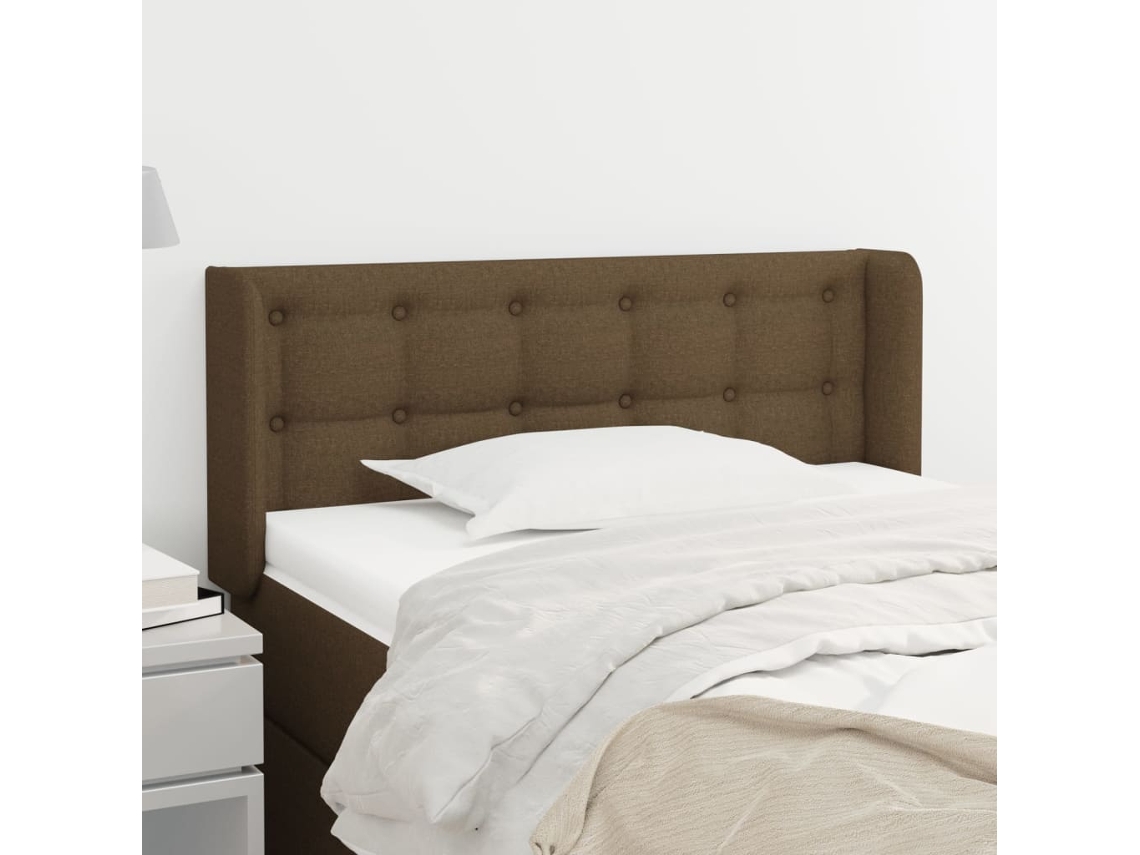 Vidaxl Cabeceira De Cama C/ Abas Tecido 103x16x78/88cm Castanho-escuro