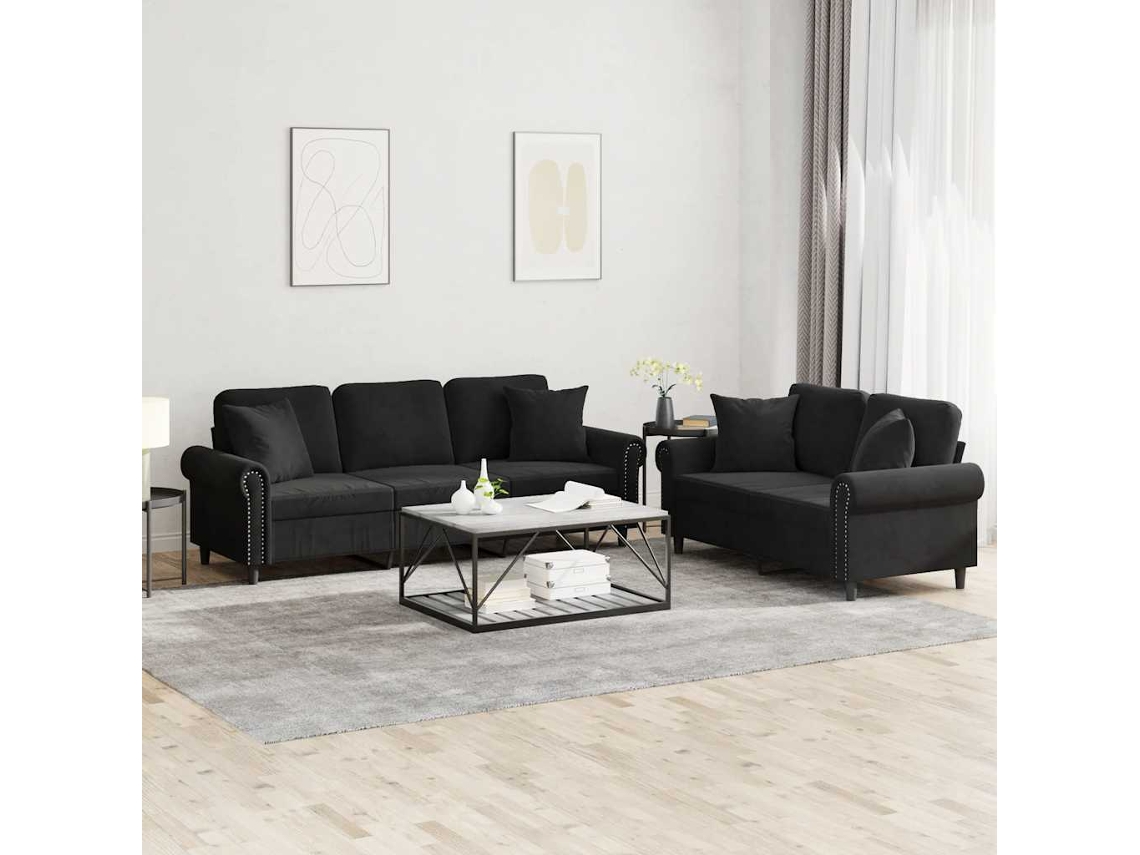 Vidaxl 2 Pcs Conjunto De Sofás Com Almofadas Veludo Preto