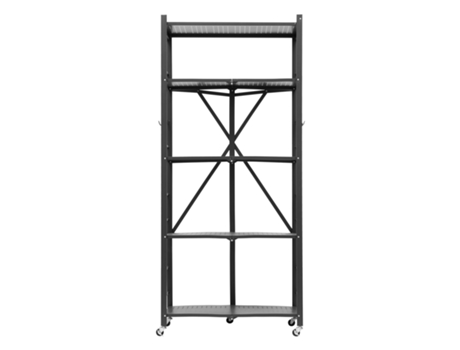 Prateleira Metálica Dobrável De 5 Níveis Com Rodas 71 X 38 X 163 Cm Succebuy, Preto
