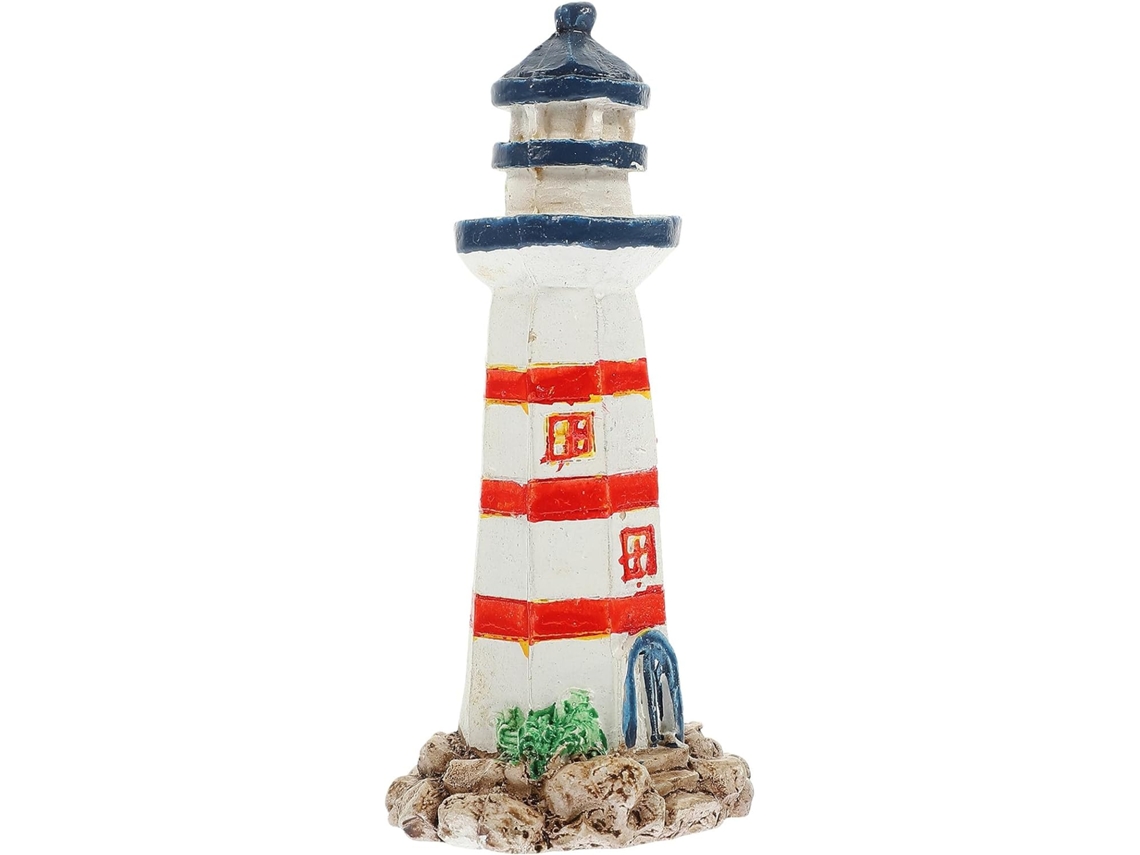Farol Náutico Decorativo Resina Vermelha Robusta Delicadamente Pintada Estilo Mediterrâneo Ideal Decoração GOKOCO