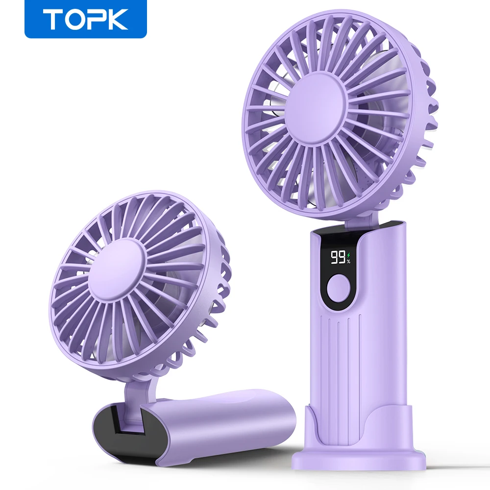 (roxo 2400mah) Mini Ventilador Portátil De 5000mah, 3 Velocidades De Vento