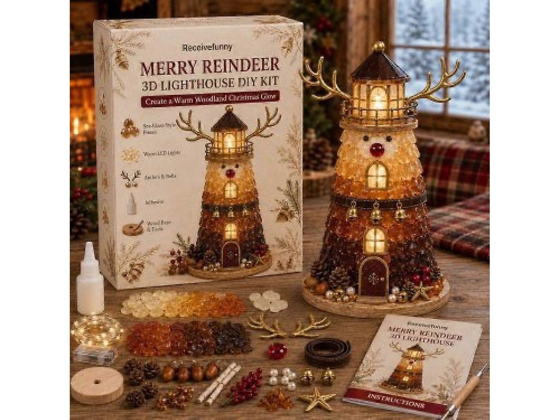 Farol de Natal DIY com Luzes LED Quentes Feito de Renas Plahappy