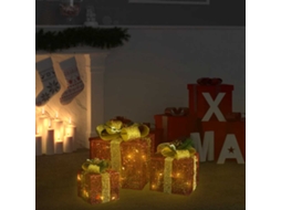 Vidaxl Caixas De Presente De Natal Decorativas 3 Pcs Int/ext. Vermelho