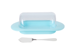 Caixa Para Armazenar Manteiga, Em Plástico, Cor Azul E Transparente, Sobremesas E Pães Com Bordas Arredondadas