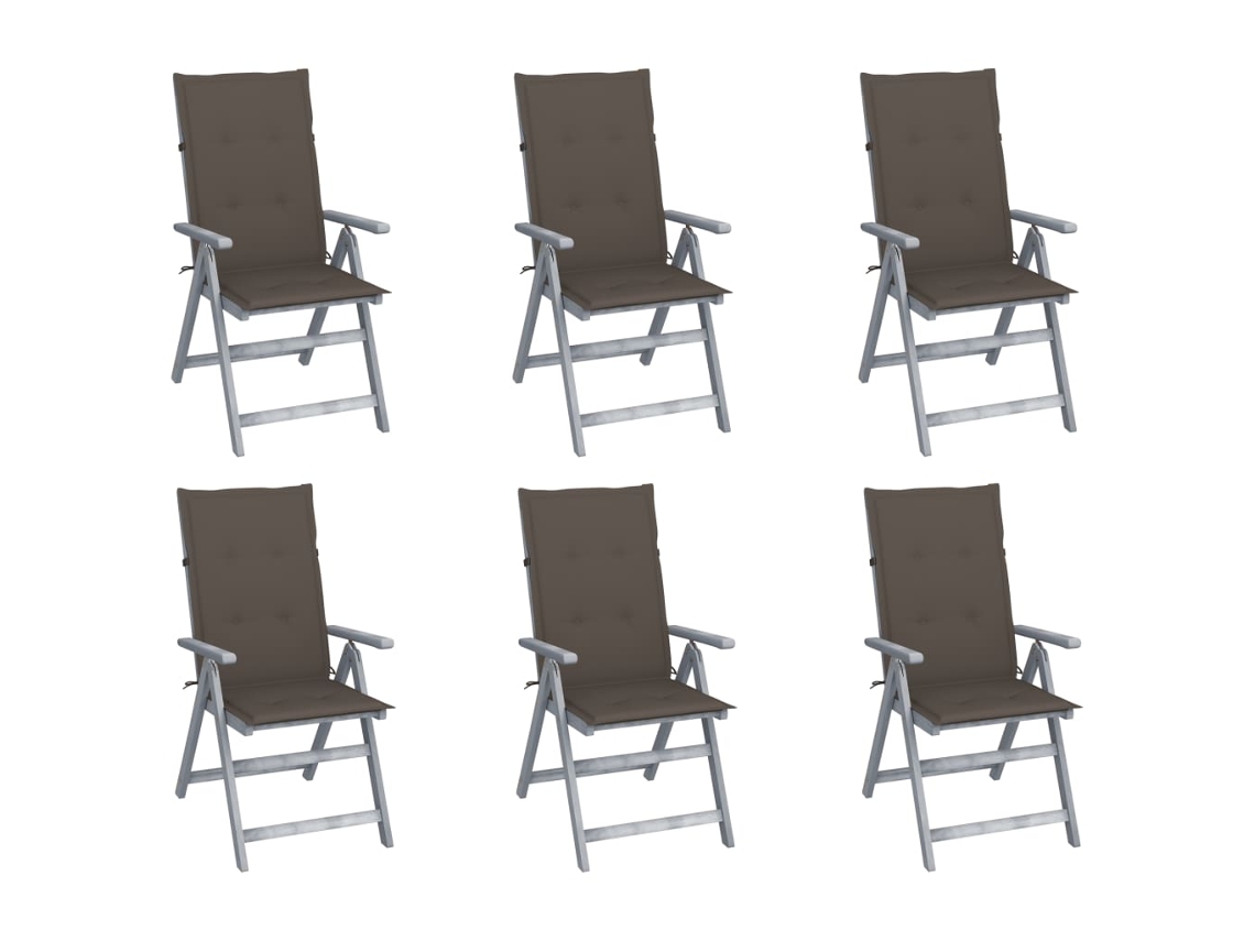 Vidaxl Cadeiras Jardim Reclináveis C/ Almofadões 6 Pcs Acácia Maciça