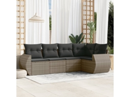 Vidaxl 5 Pcs Conjunto Sofás De Jardim C/ Almofadões Vime Pe Cinzento