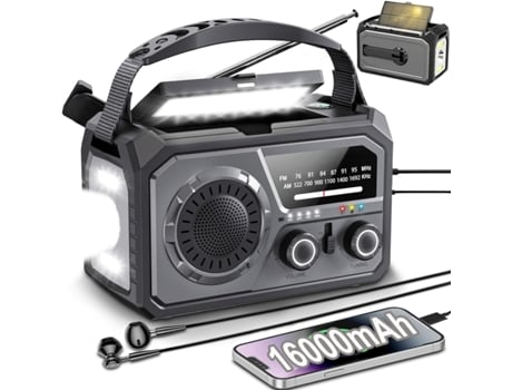 16000mah Manivela De Emergência Solar Am/fm/wb Rádio Meteorológico Lanterna Led Eifson (cinza)
