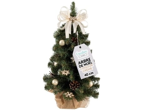 Casa Criativa Mini Árvore de Natal Artificial Creme 40Cm Pequena Árvore de Natal Artificial Abeto Artificial Decoração de Natal Crehom Creative Home