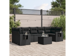 Vidaxl 8 Pcs Conjunto Sofás de Jardim com Almofadões Vime Pe Preto