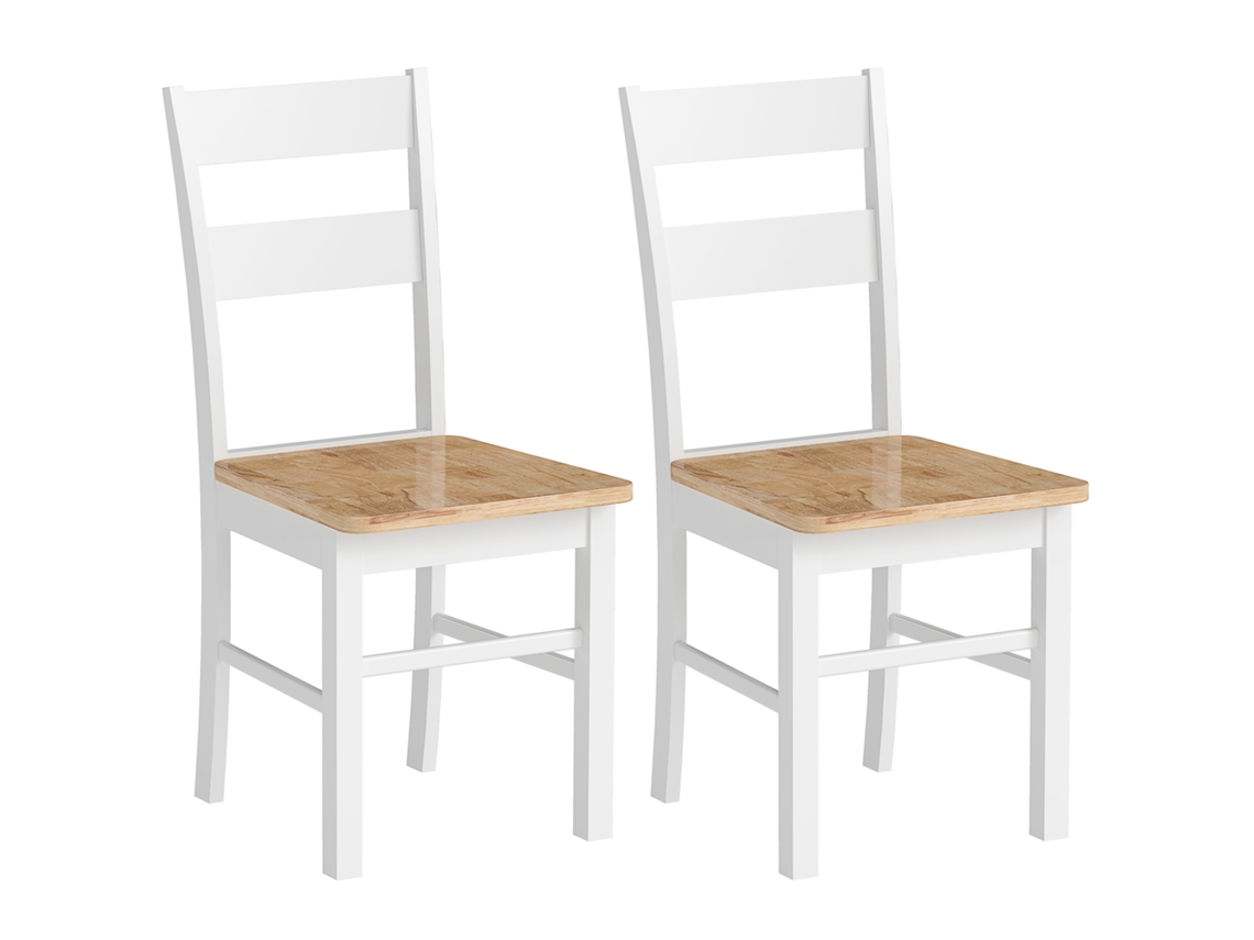 Conjunto De 2 Cadeiras De Cozinha, Madeira De Borracha, Encosto Curvado, Branco
