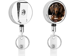 Porta Crachá Retrátil Com Clipe Identificação Em Formato De Dachshund, Chaveiro Retrátil, Porta Cartão De