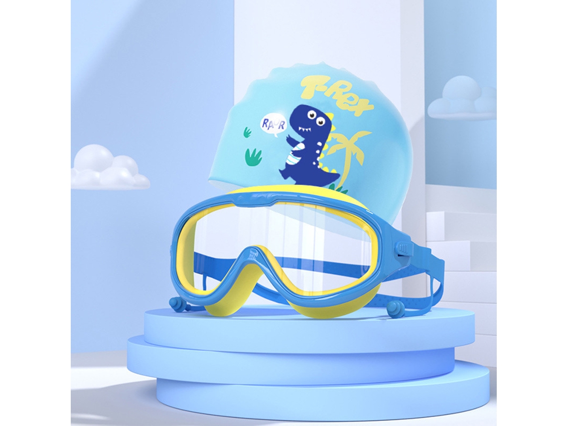 Óculos de Natação AQUAFORGE infantil, conjunto de 2, com protetores auriculares, desenhos animados, elástico, proteção UV