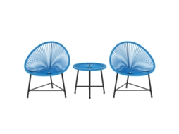 Conjunto de Lounge CHEZMOI para 2 pessoas em resina trançada, com tampo de vidro temperado, azul